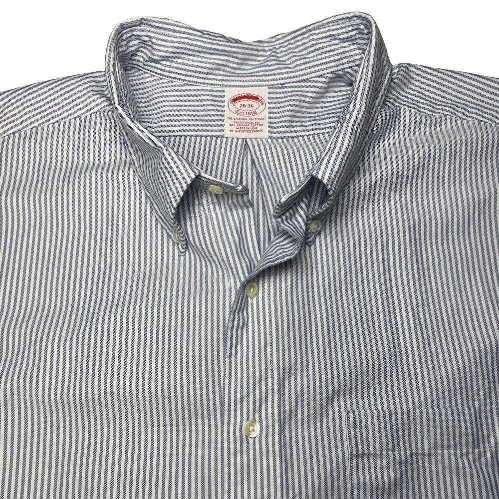 Brooks Brothers 1818 OCBD Shirt 20 36 Traditional Fit Blue White Stripe USA